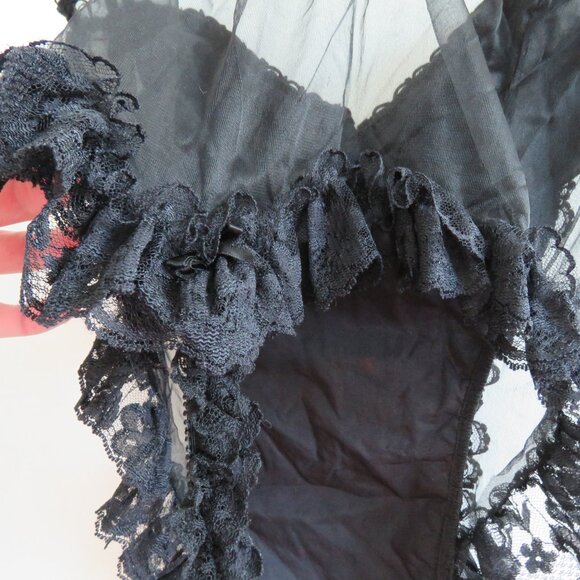 VINTAGE EMIL BOLE Lace Ruffle Black Mesh Velvet Metallic Bodysuit Teddy Goth - Picture 12 of 14